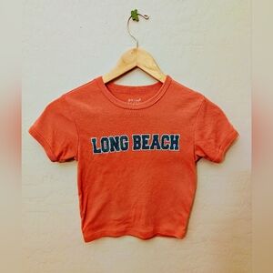 Red-ish  Crop Top Beach Graphic Tee